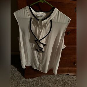 Calvin Klein white blouse with ruffle, black trimmed